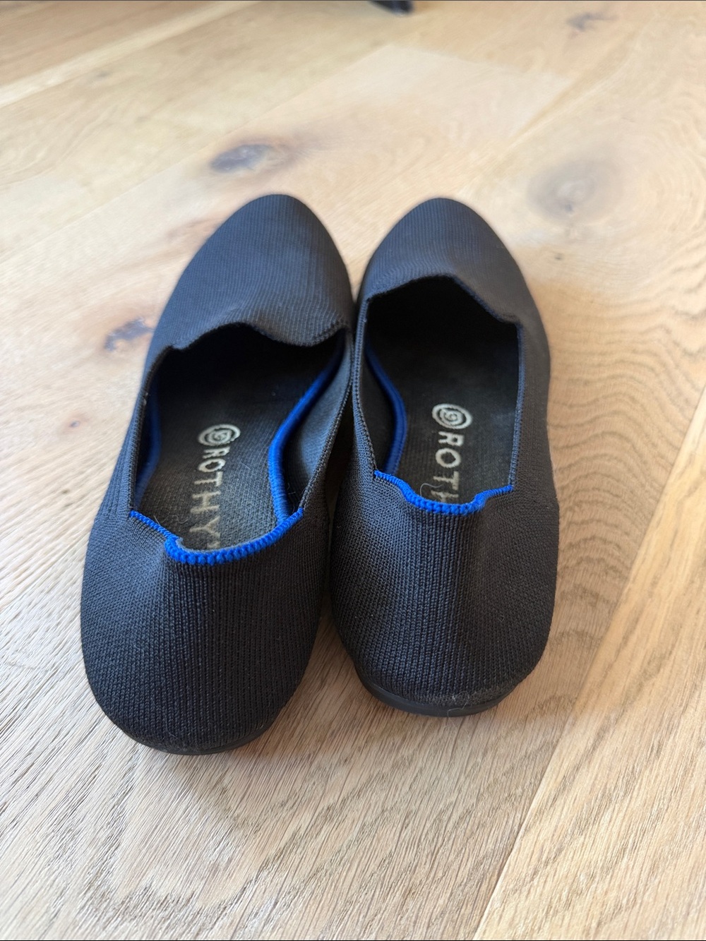 Rothy's Black Knit Slip-On Loafers with Blue Trim - Picture 3 of 3